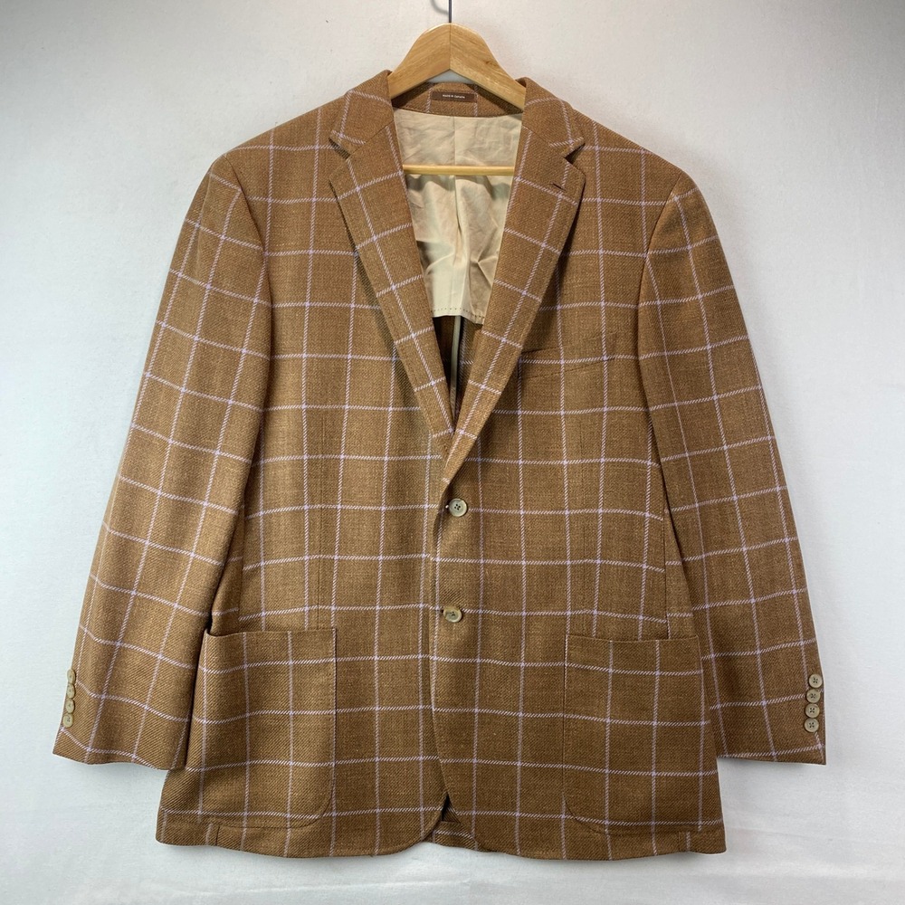 Peter Millar Wool Linen Silk Windowpane Sport Coat Mens 44R Brown Blazer Canada